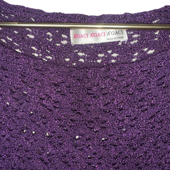 A'Gaci Womens Size S Open Knit Sweater Purple Metallic - Picture 3 of 6